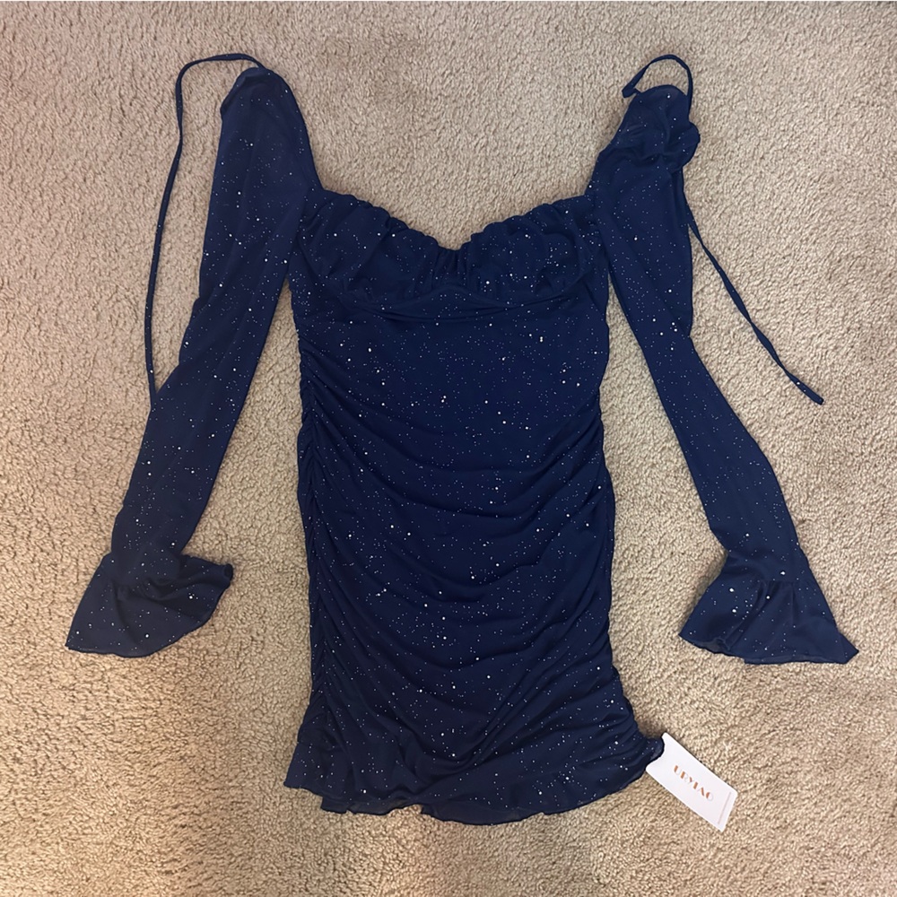 URYIAO Navy Glitter Ruched Dress